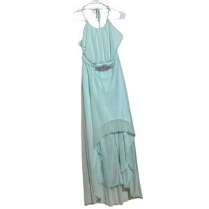 Venus seafoam green high low dress with jewel
